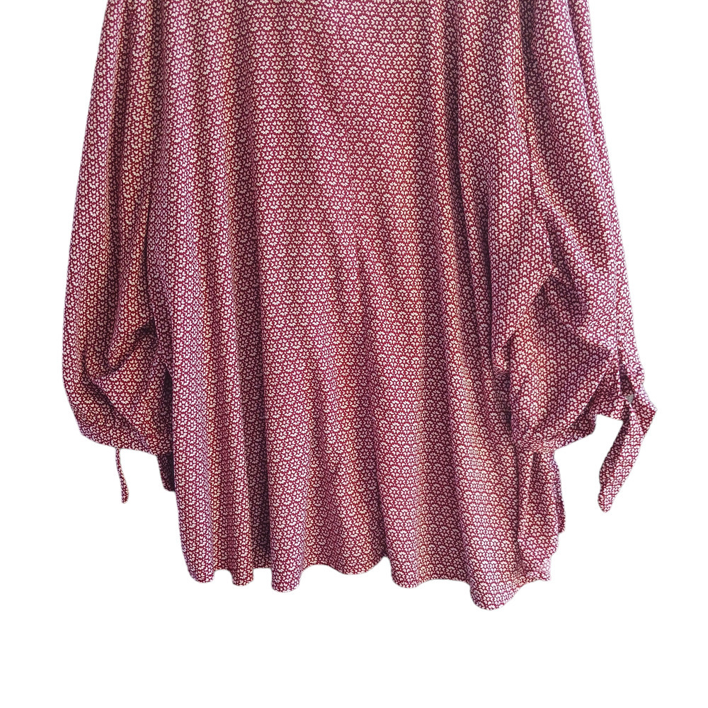 CATHERINES Button Up Blouse Womens 4X Red Geometric Georgette Tie 3/4 Sleeve - Picture 7 of 13